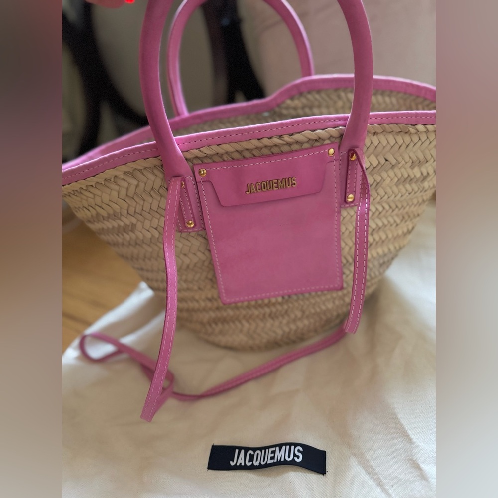 Jacquemus Pink and Tan Tote Bag with Gold Accents